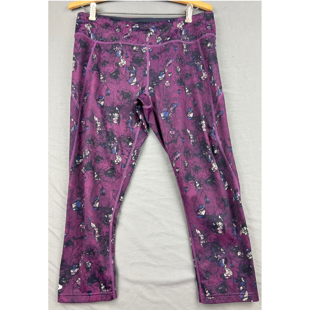 Oakley Leggings Womens Large L Crop Athletic Pants Purple Floral Abstract Good